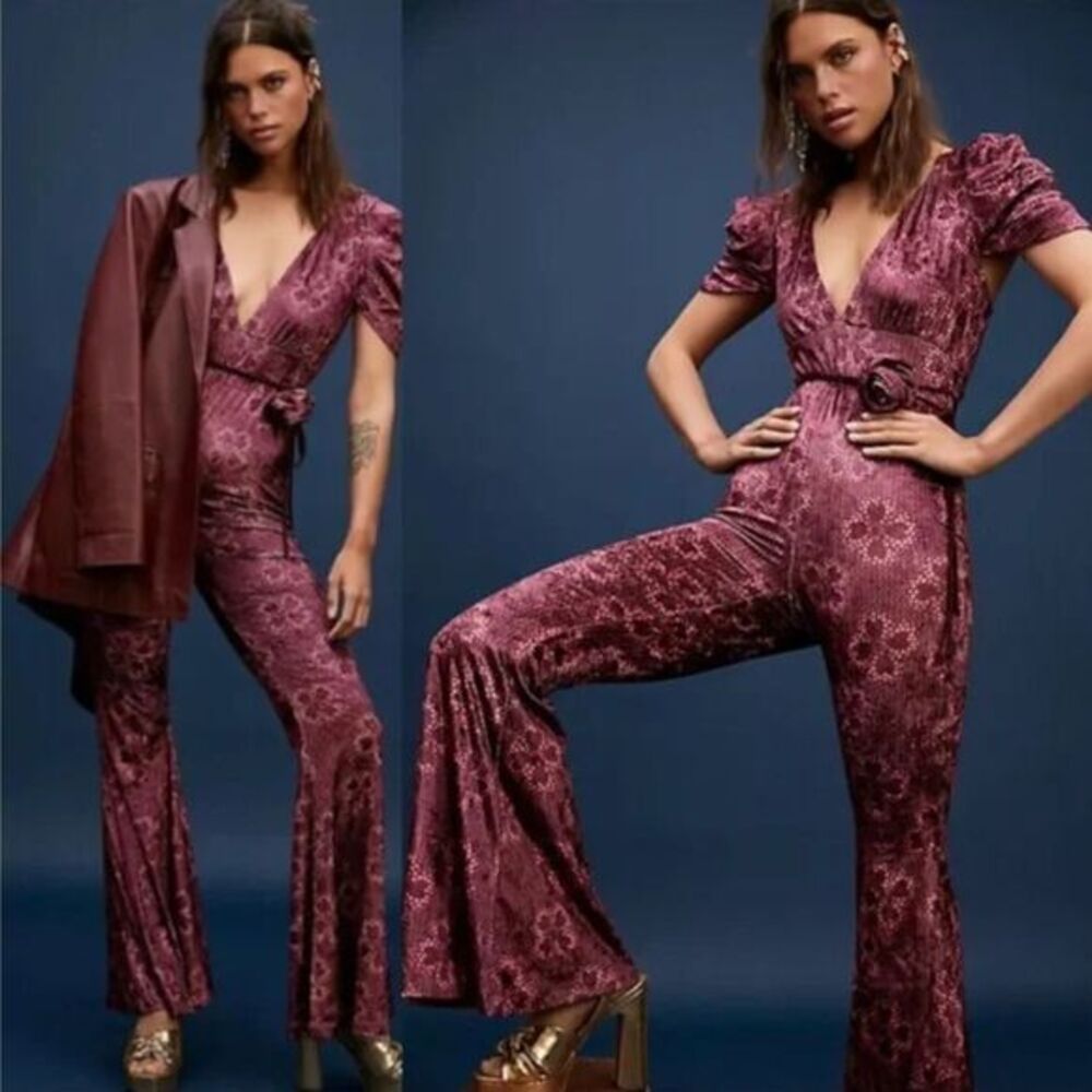 NEW Free People Rosaline Jumpsuit‎ velvet floral print, XS